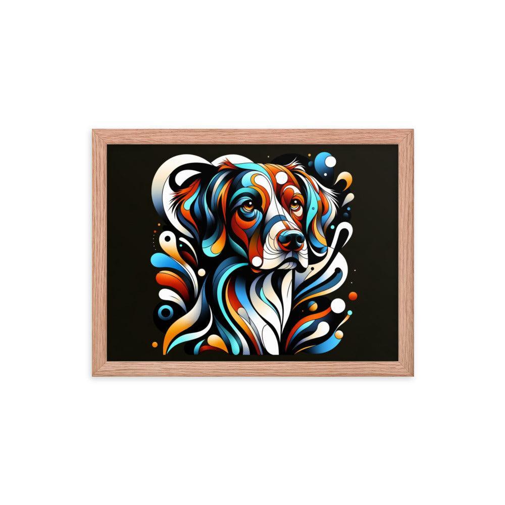 Brittany Dog Modern Abstract Art with Bold Colors and Dynamic Shapes Framed Poster - Oh Posters