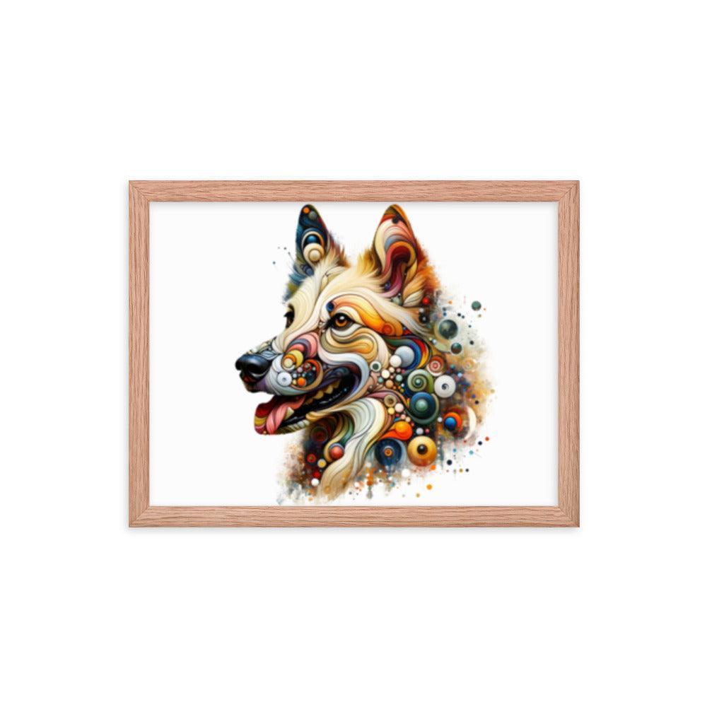 Canaan Dog in Eclectic Art Fusion with Abstract Forms and Vibrant Colors Framed Poster - Oh Posters