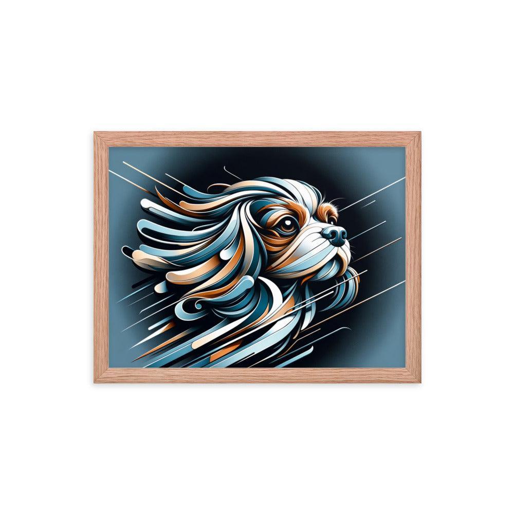 Cavalier King Charles Spaniel Futurism with Dynamic Lines and Metallic Tones Framed Poster - Oh Posters