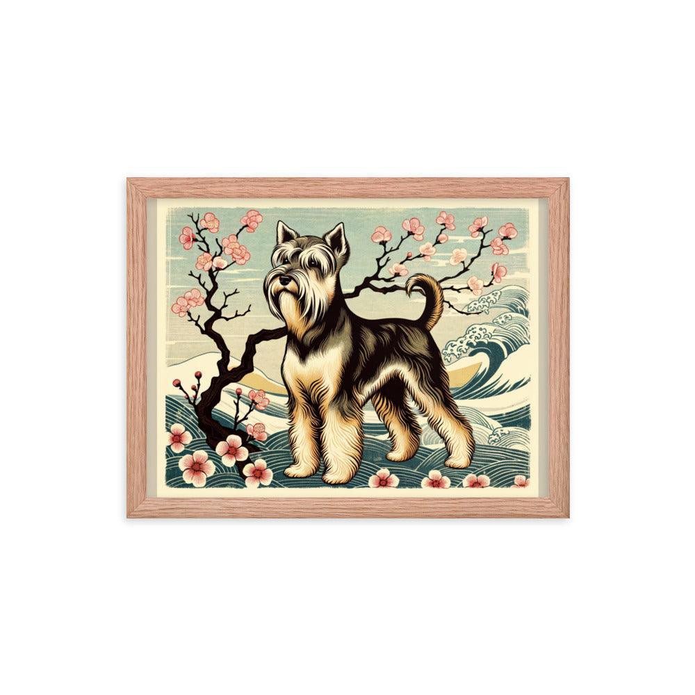 Cesky Terrier in Japanese Ukiyo-e Style with Traditional Scenery and Textures Framed Poster - Oh Posters