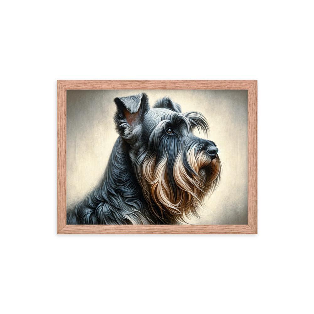 Cesky Terrier Realistic Portrait and Subtle Brushed Background Framed Poster - Oh Posters