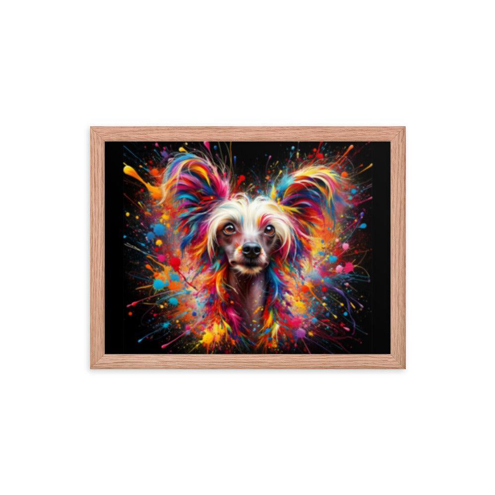 Chinese Crested Dog Colorful Splatter Art and Dynamic Texture Framed Poster - Oh Posters