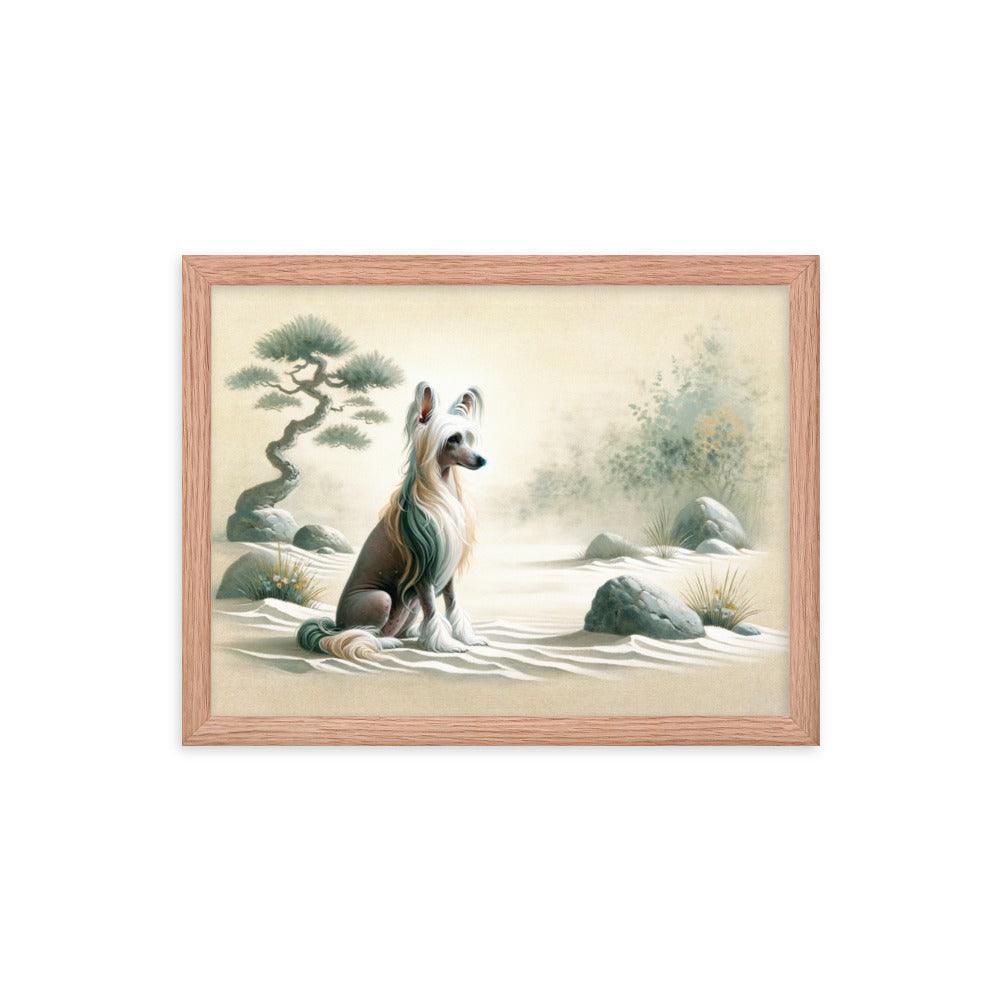 Chinese Crested Dog in Zen Garden Art with Soft Colors Framed Poster - Oh Posters