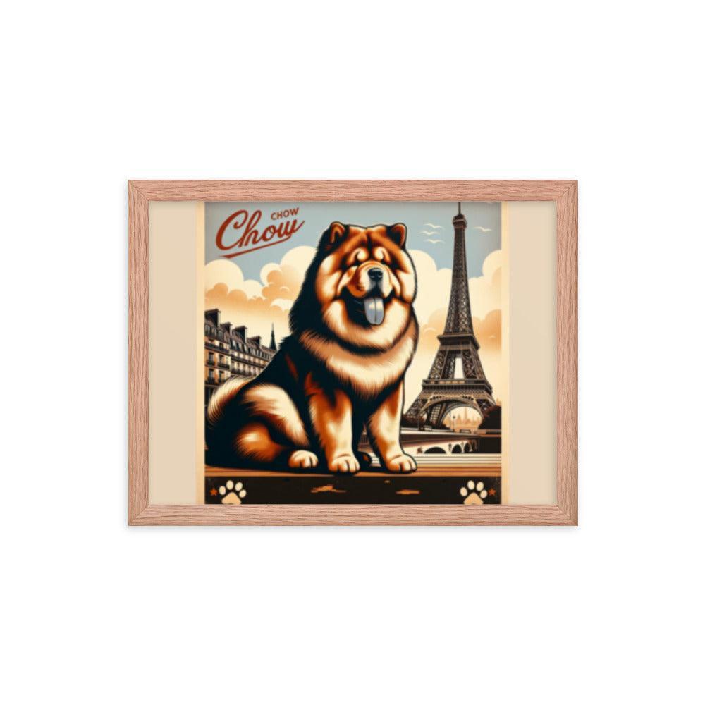 Chow Chow Vintage Travel Art with Retro Eiffel Tower Framed Poster - Oh Posters