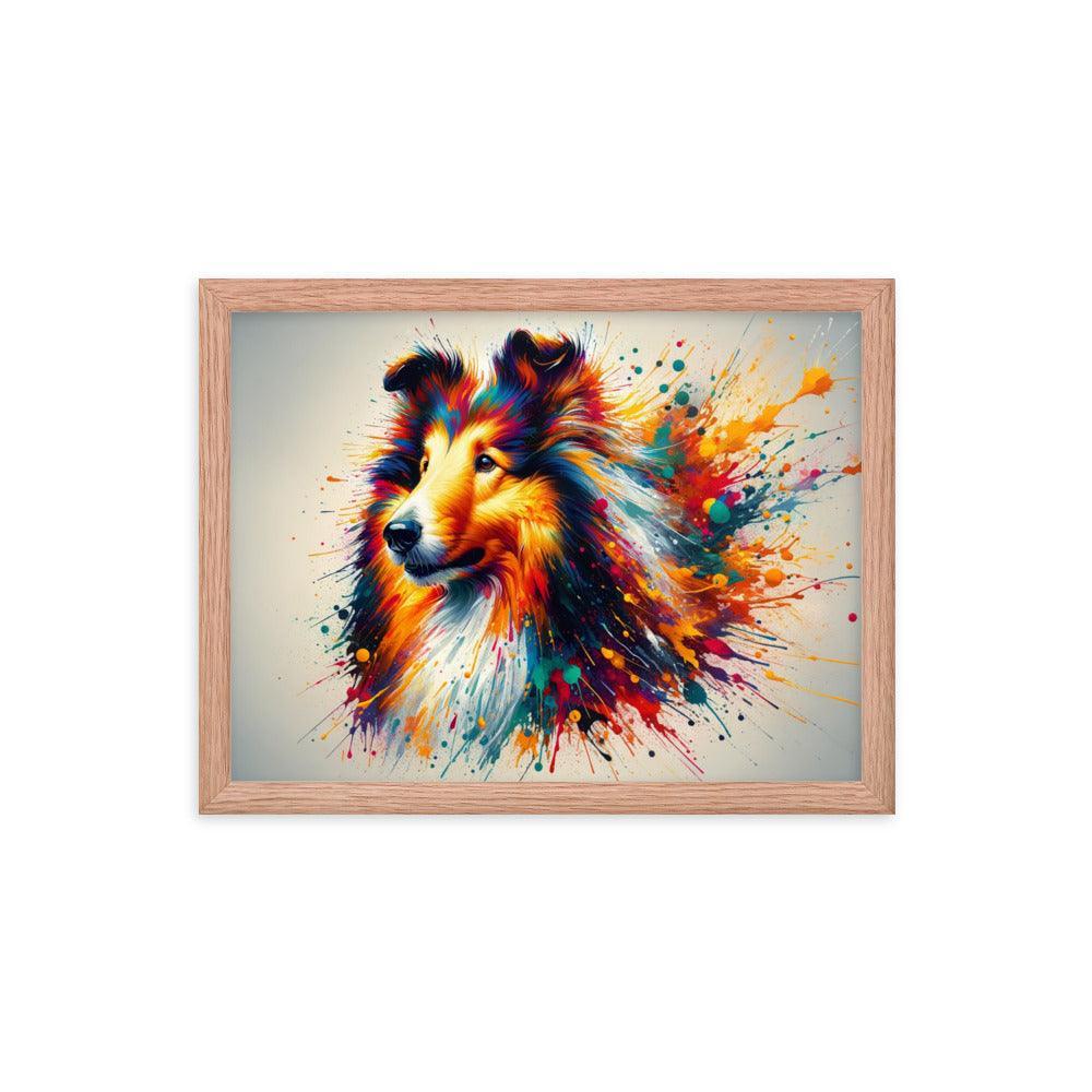 Rough Collie Dog Splatter Art Explosive Colors Framed Poster - Oh Posters