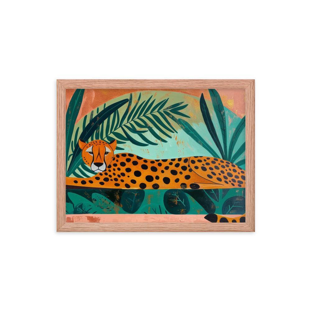 Cheetah Repose in Lush Greenery Artwork Framed Poster - Oh Posters