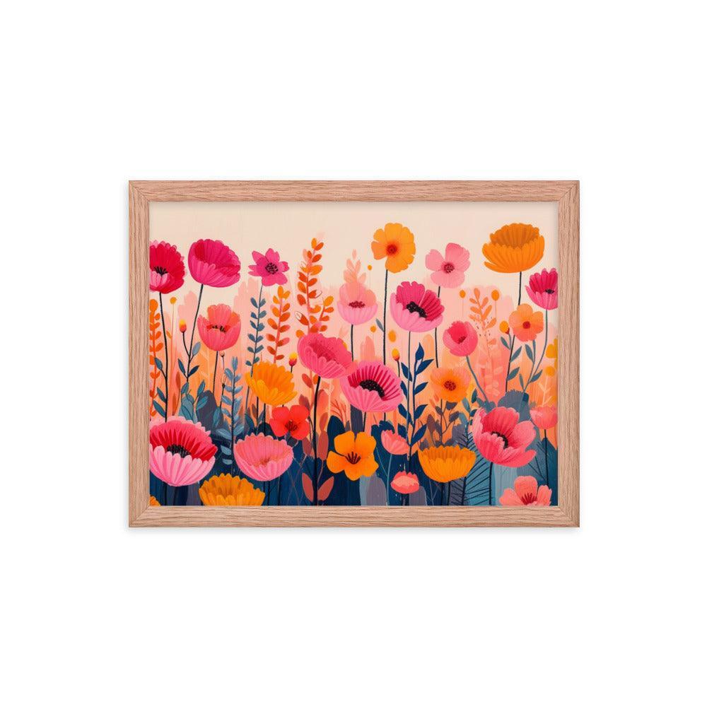 Cheerful Wildflowers Warm Tones Illustration Framed Poster - Oh Posters