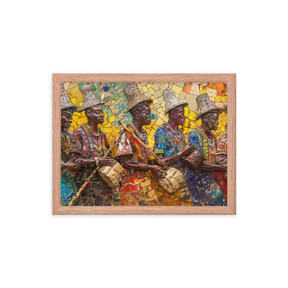 Colorful Cameroon Drummers Mosaic Art Framed Poster - Oh Posters