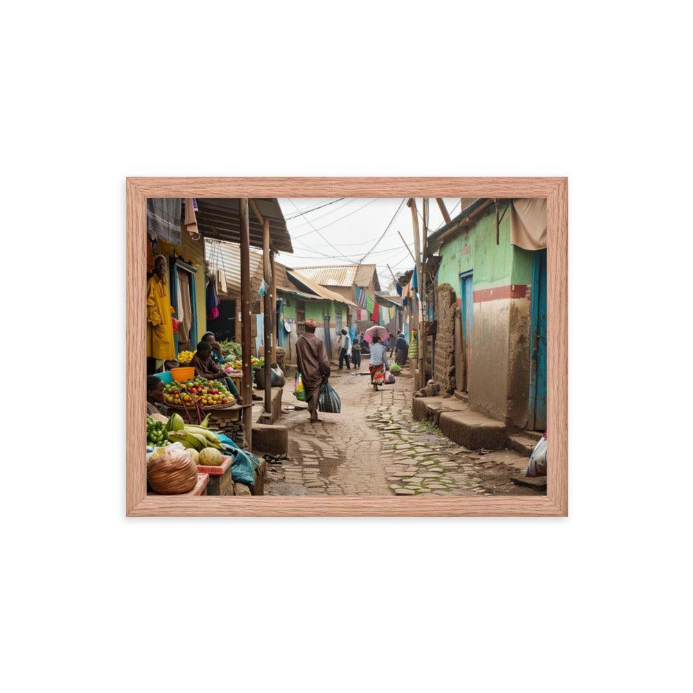 Ethiopia Vibrant Market Street with Fresh Produce Framed Poster - Oh Posters