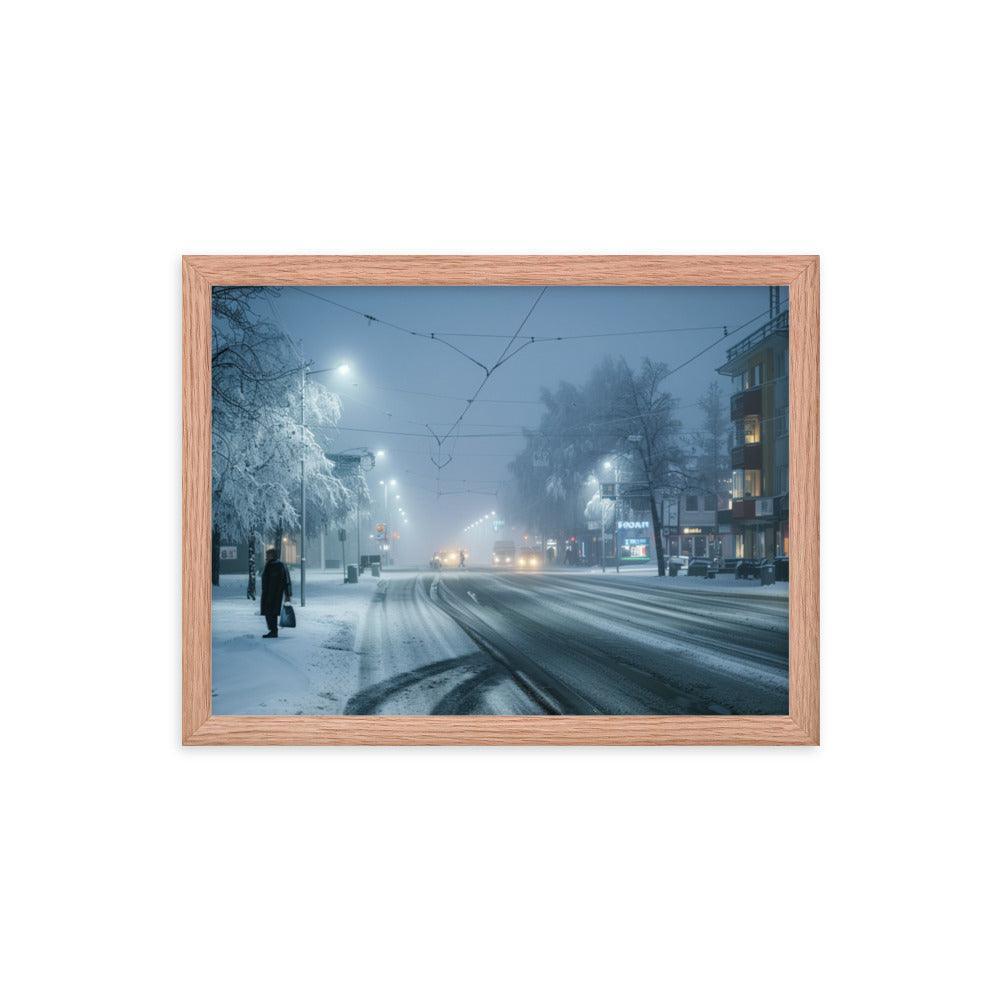 Finland Winter Night Snowy Street Framed Poster - Oh Posters