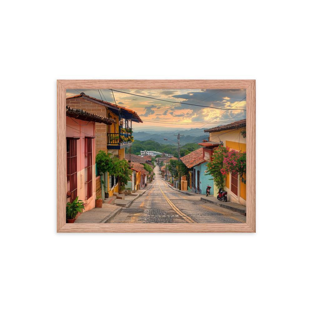 Honduras Colorful Village Street Sunset Framed Poster - Oh Posters