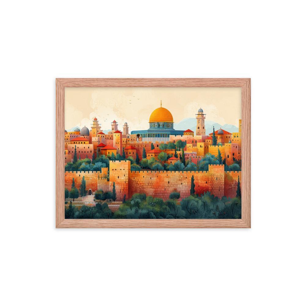 Israel Jerusalem Old City Illustration Framed Poster - Oh Posters