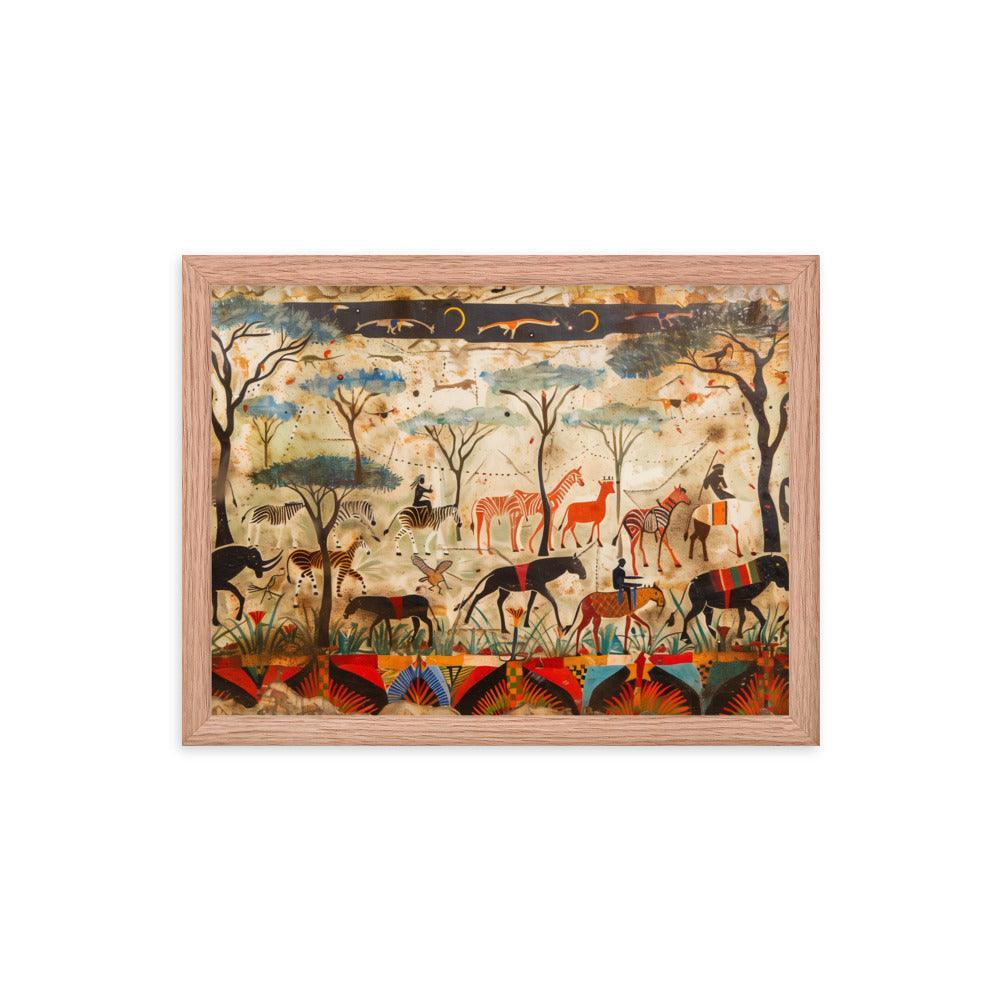 Kenya Wildlife and Tribal Art Illustration Framed Poster - Oh Posters