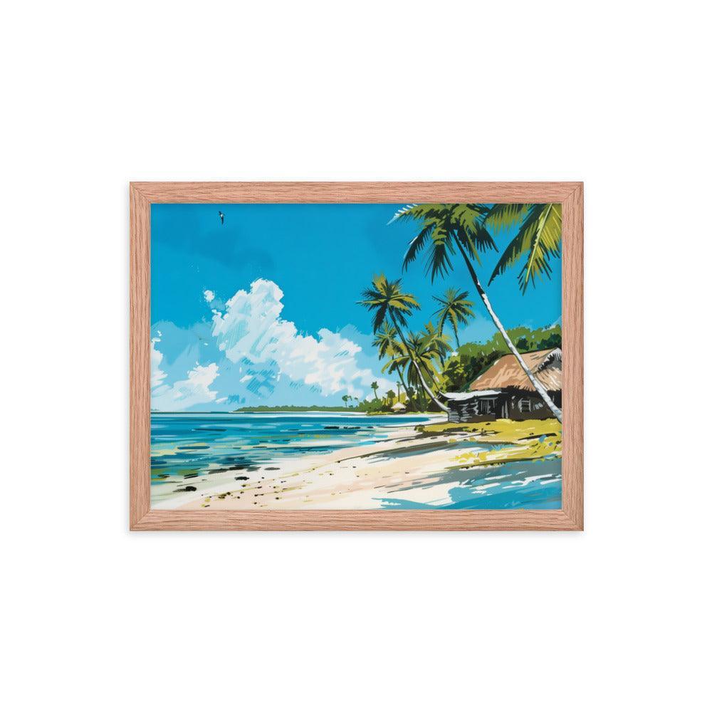 Kiribati Tropical Beach Hut Illustration Framed Poster - Oh Posters