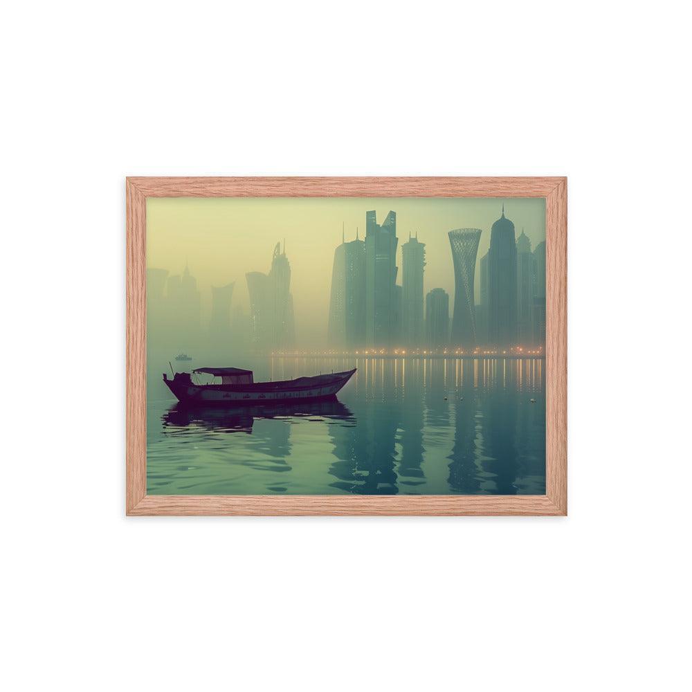 Qatar Foggy City Skyline Reflective Water Framed Poster - Oh Posters