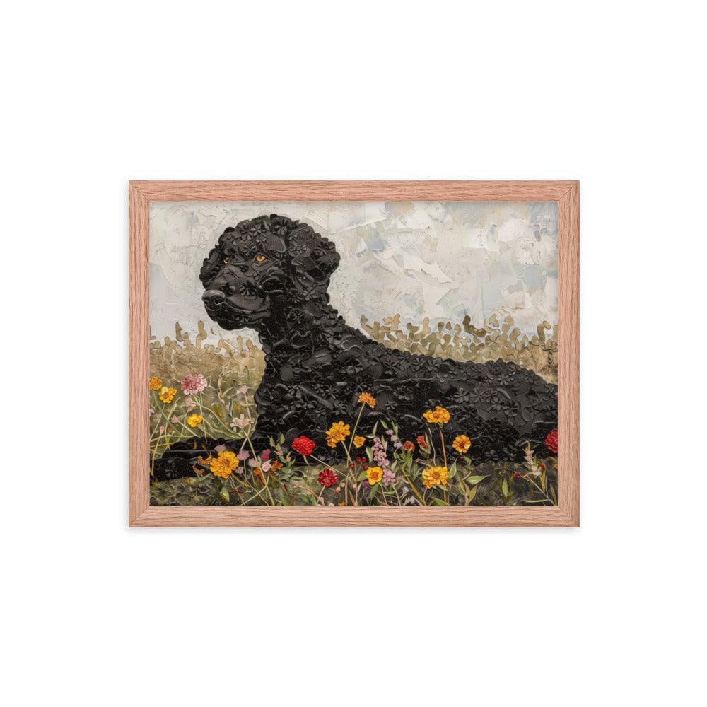 Curly-Coated Retriever Textured Flower Field Painting Framed Poster - Oh Posters