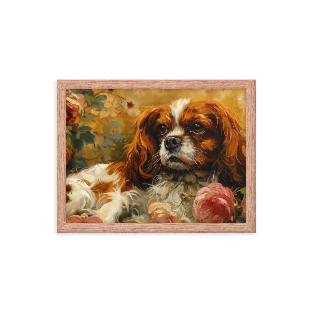 English Toy Spaniel Lying Among Roses Painting Framed Poster - Oh Posters