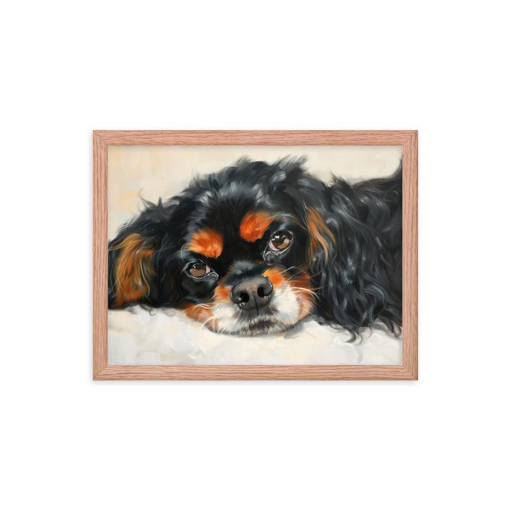 English Toy Spaniel Black and Tan Relaxed Portrait Framed Poster - Oh Posters