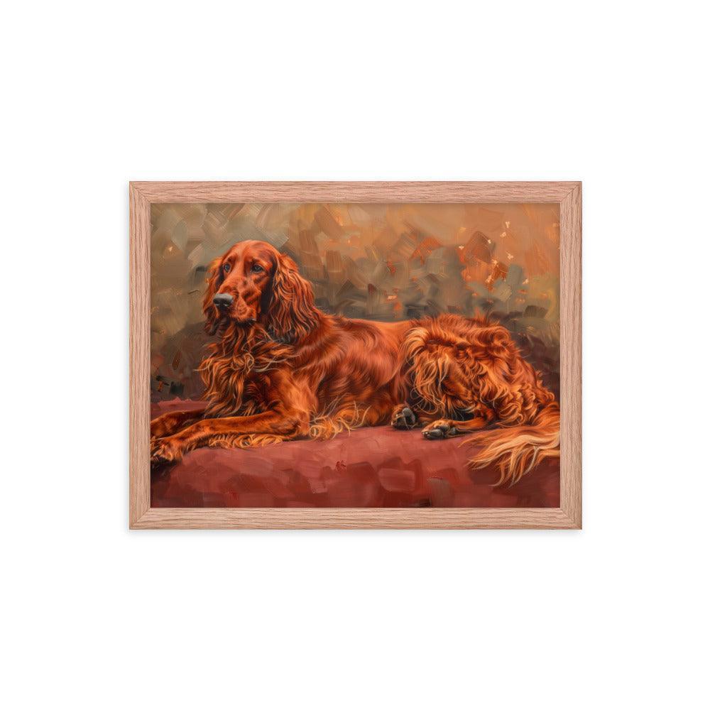 Irish Setter Relaxing on Red Couch Painting Framed Poster - Oh Posters