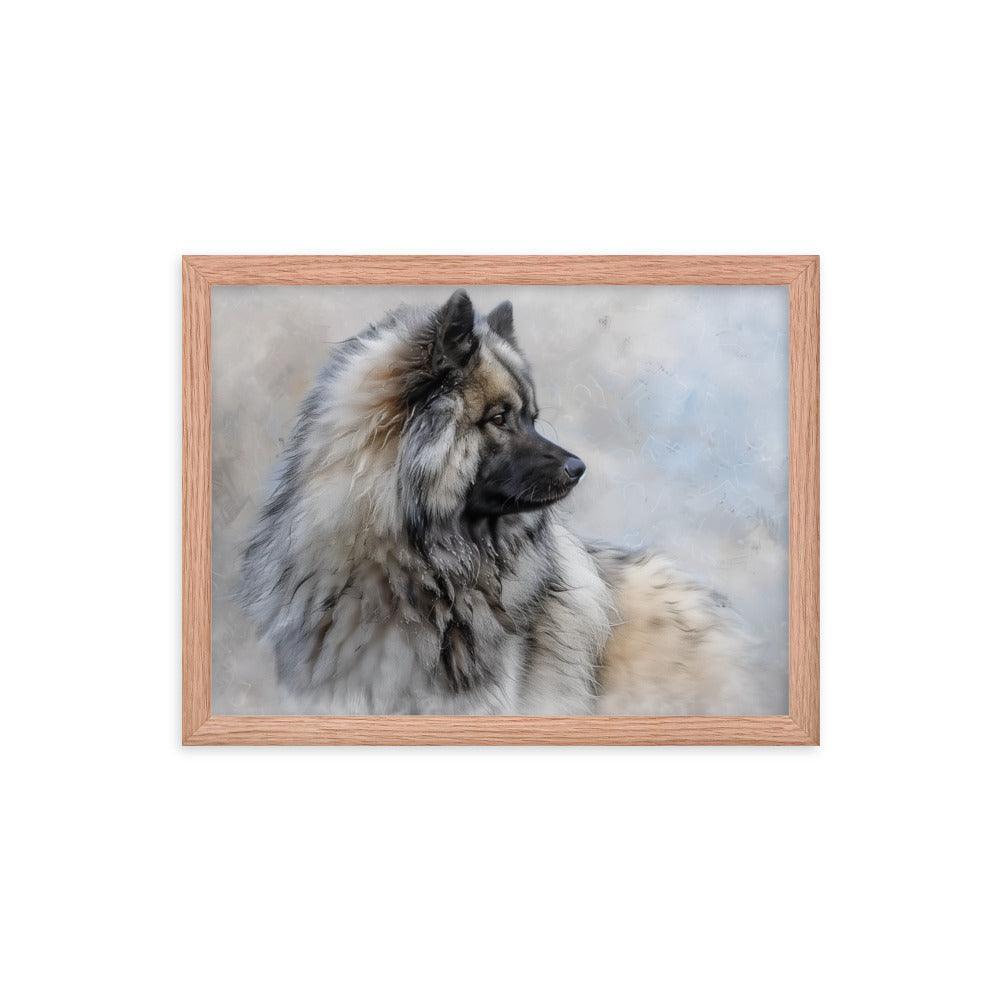 Keeshond Side Profile Winter Painting Framed Poster - Oh Posters