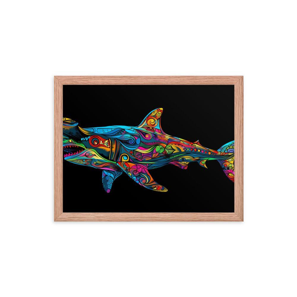 Hammerhead Shark Colorful Abstract Art Digital Design Framed Poster - Oh Posters