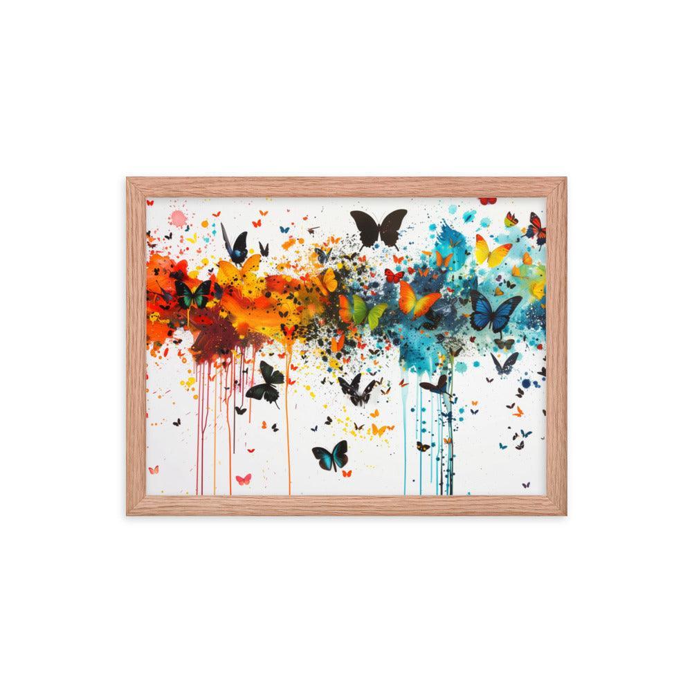 Butterfly Swarm Artistic Paint Splatter Abstract Framed Poster - Oh Posters