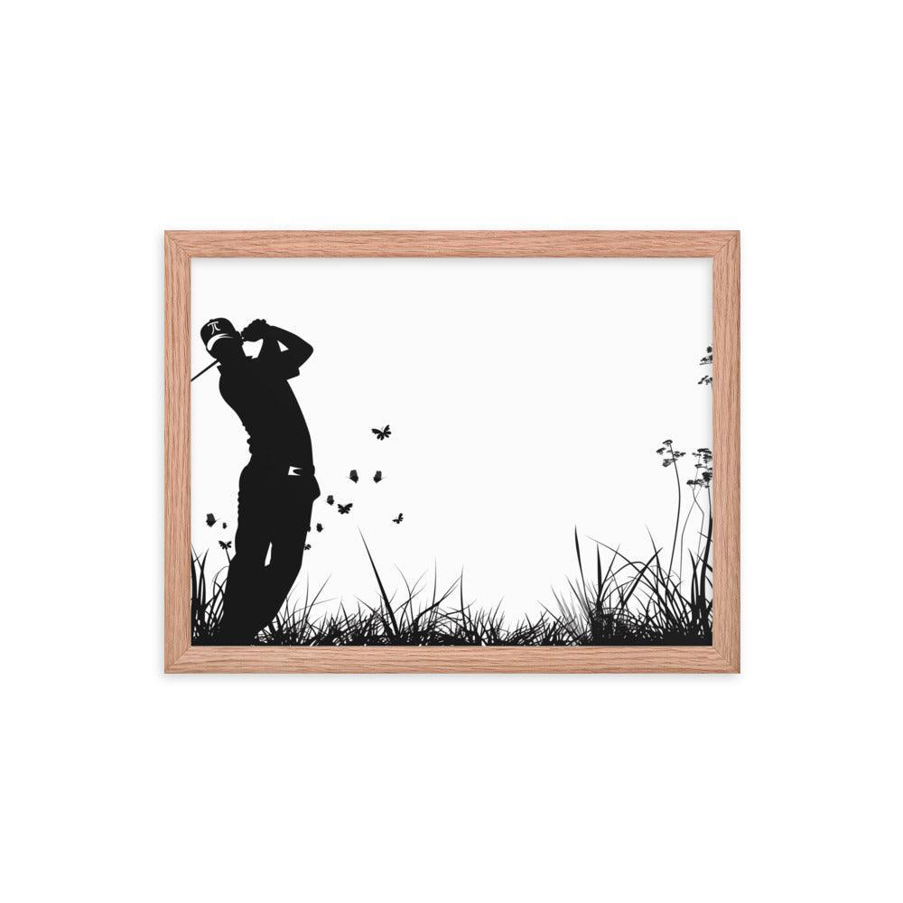 Golfer Silhouette Swinging Action Black and White Art Framed Poster - Oh Posters