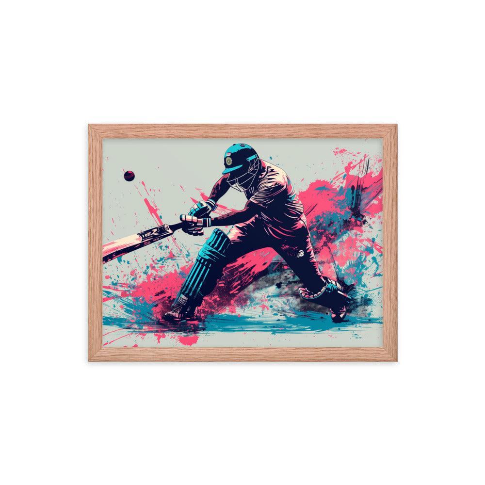 Cricket Player Dynamic Batting Action Abstract Art Framed Poster - Oh Posters