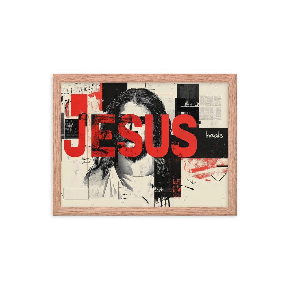 Jesus Typography Heals Abstract Collage Art Framed Poster - Oh Posters