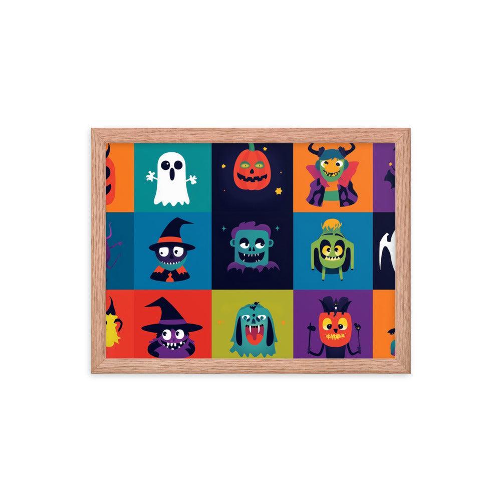 Halloween Monster Faces Assorted Digital Art Framed Poster - Oh Posters