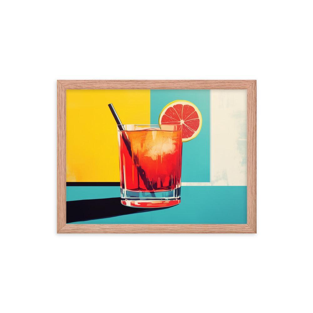 Vibrant Red Cocktail with Lemon Slice Pop Art Style Framed Poster - Oh Posters