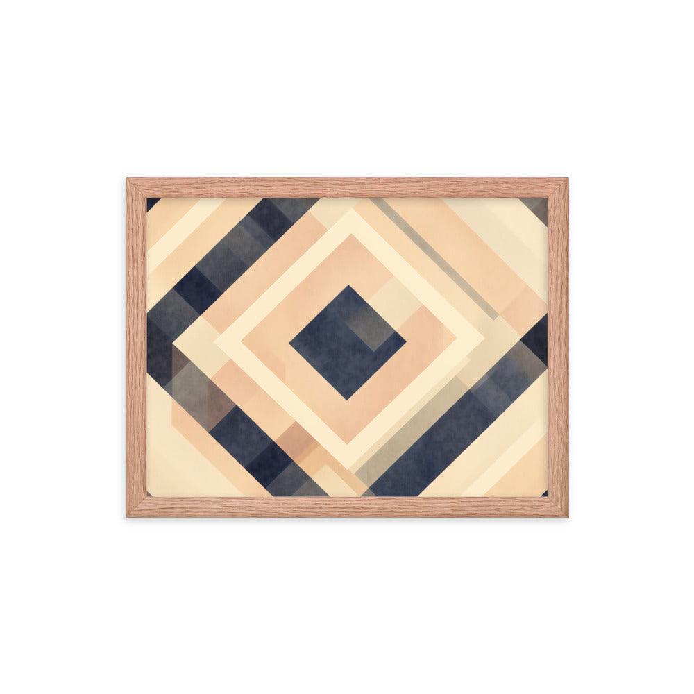 Geometric Art Abstract Patterns in Beige and Blue Tones Framed Poster - Oh Posters