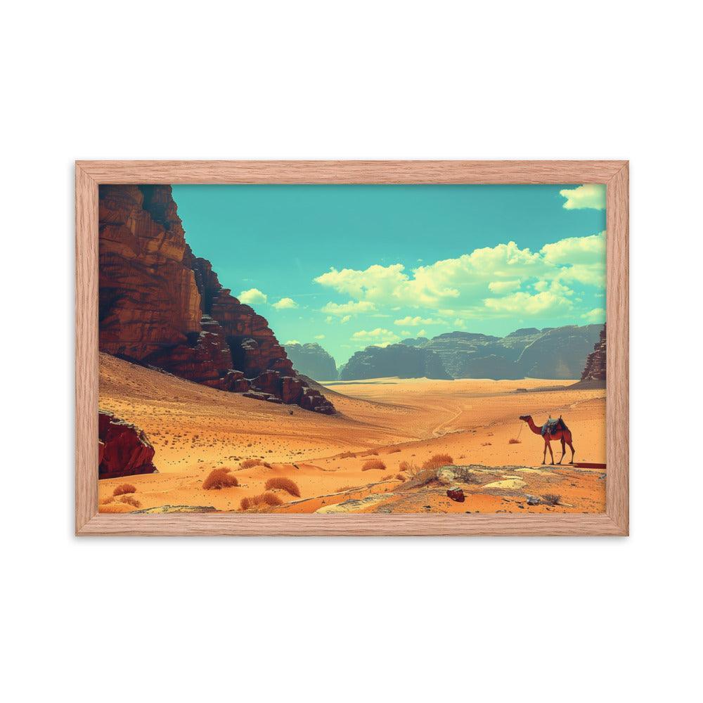 Jordan Wadi Rum Desert Camel Landscape Framed Poster - Oh Posters