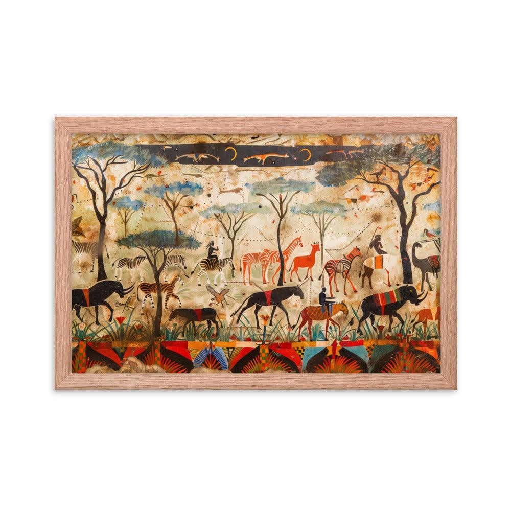 Kenya Wildlife and Tribal Art Illustration Framed Poster - Oh Posters