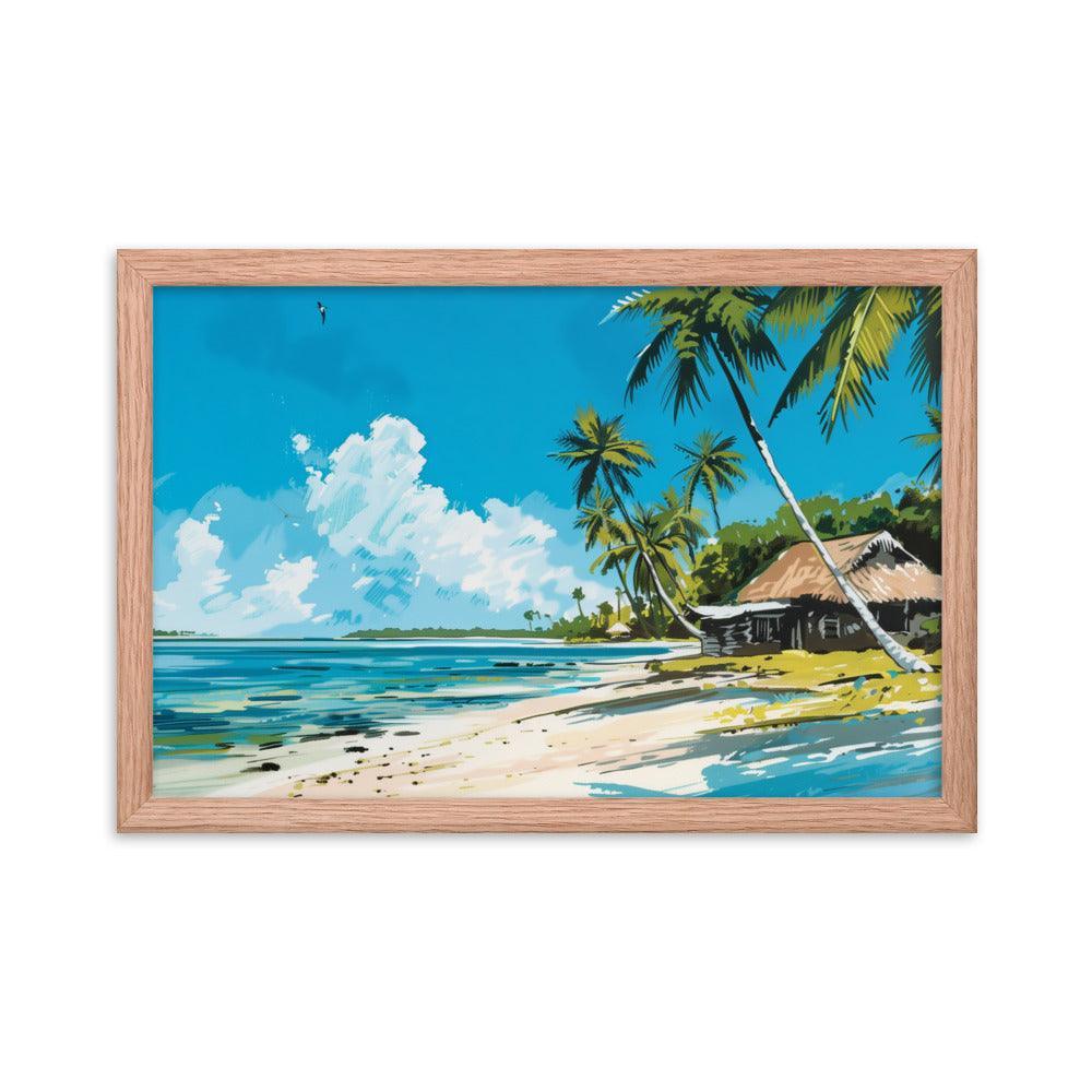 Kiribati Tropical Beach Hut Illustration Framed Poster - Oh Posters