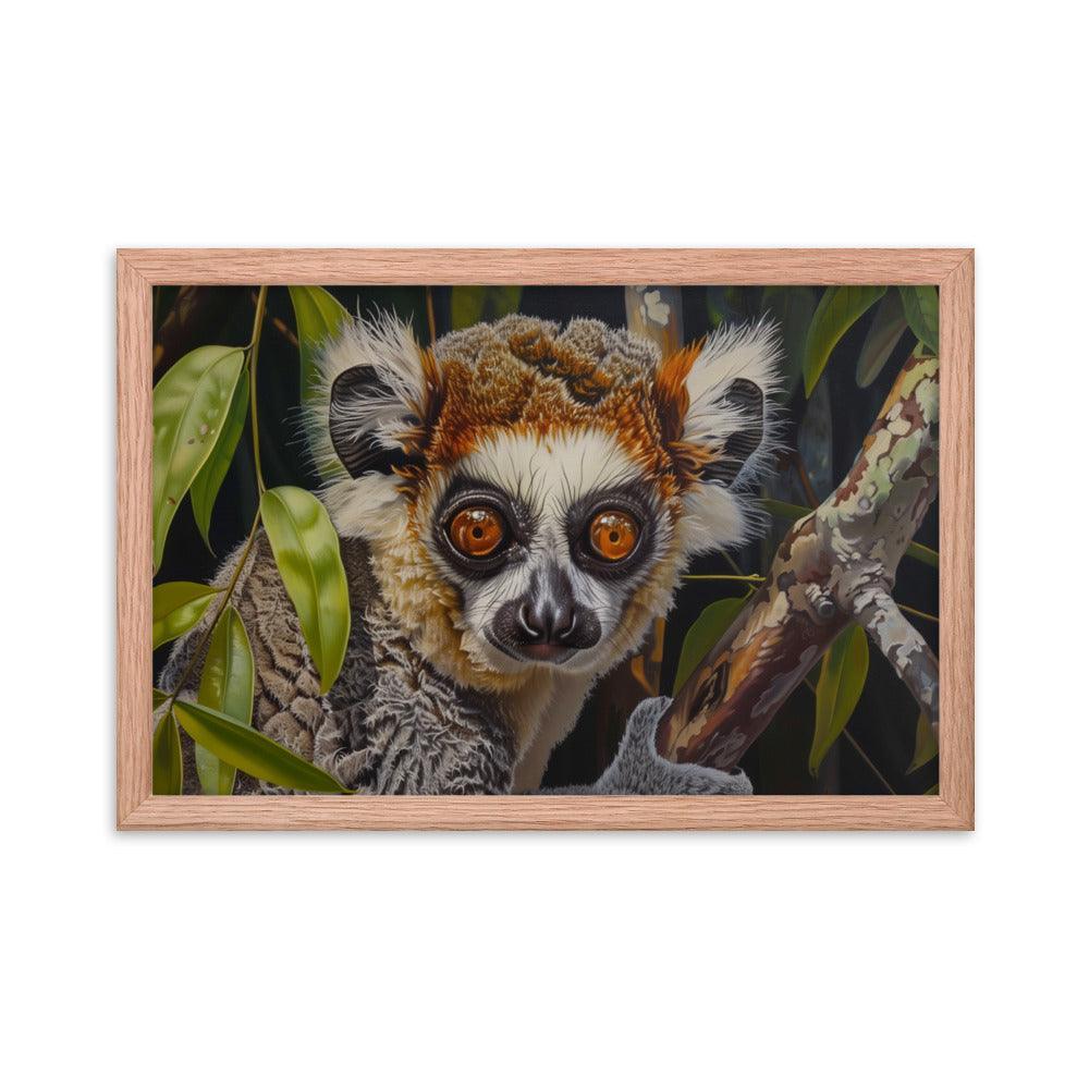 Madagascar Brown Lemur Realistic Wildlife Art Framed Poster - Oh Posters