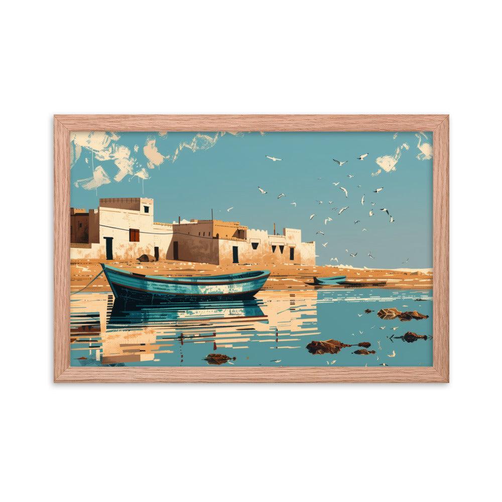 Mauritania Coastal Town Reflected on Calm Waters Framed Poster - Oh Posters
