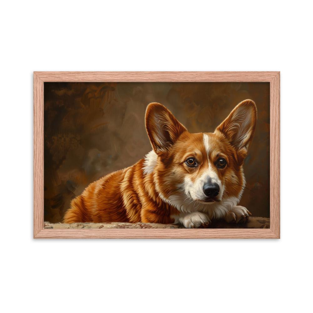 Cardigan Welsh Corgi Realistic Painting Portrait Framed Poster - Oh Posters