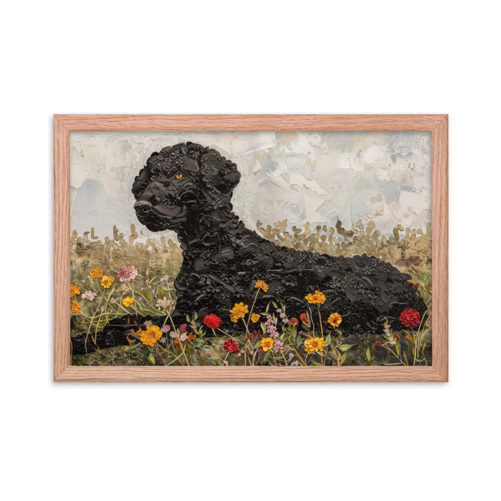 Curly-Coated Retriever Textured Flower Field Painting Framed Poster - Oh Posters