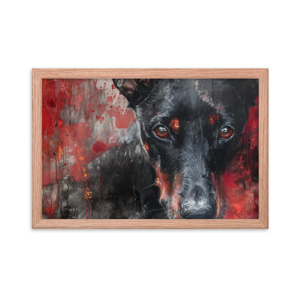 German Pinscher Abstract Red and Black Painting Framed Poster - Oh Posters