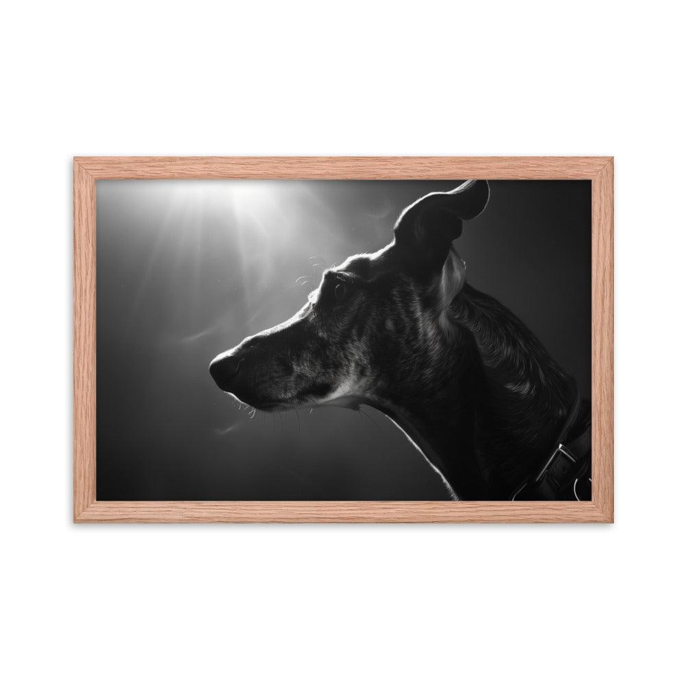 Greyhound Dramatic Black and White Lighting Framed Poster - Oh Posters