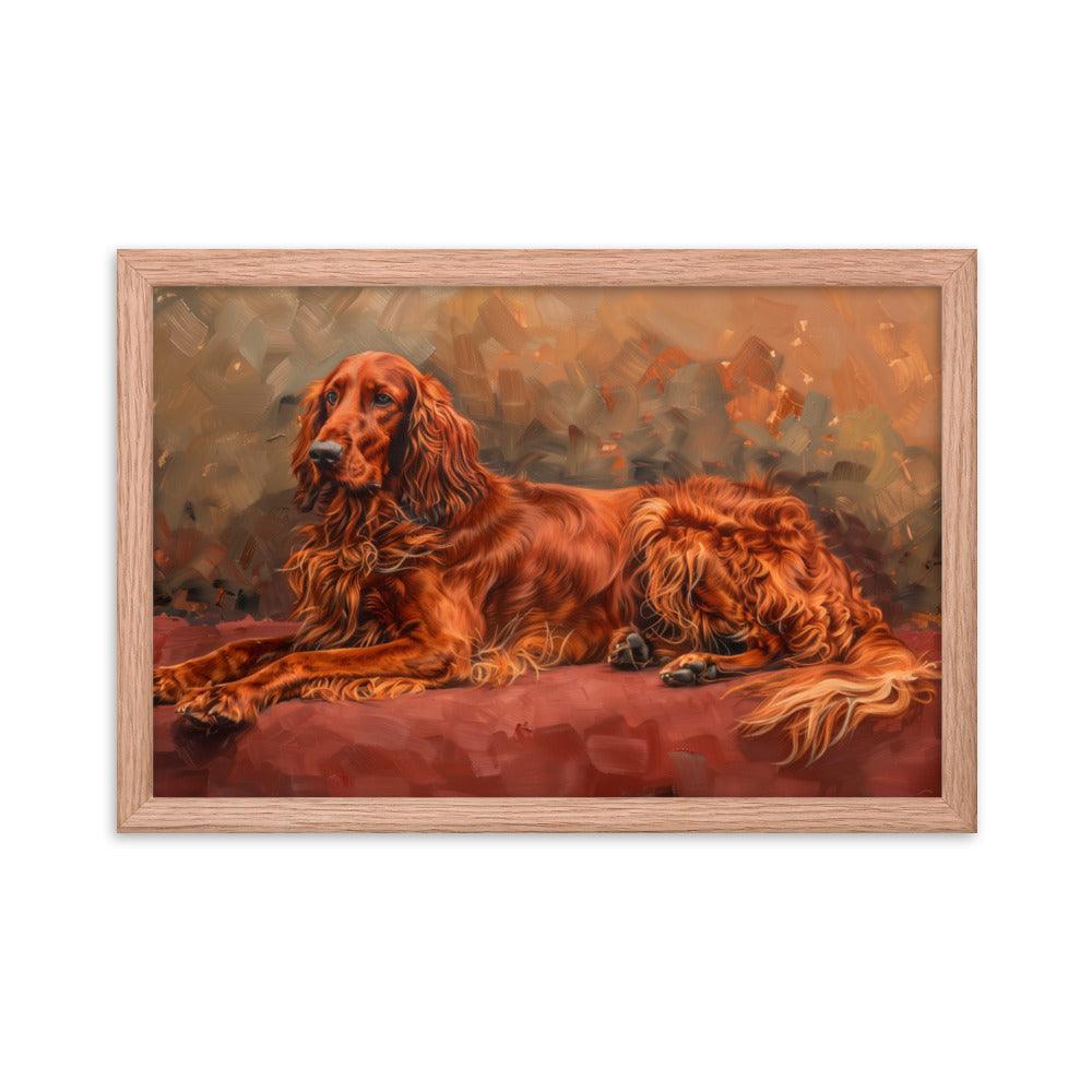 Irish Setter Relaxing on Red Couch Painting Framed Poster - Oh Posters