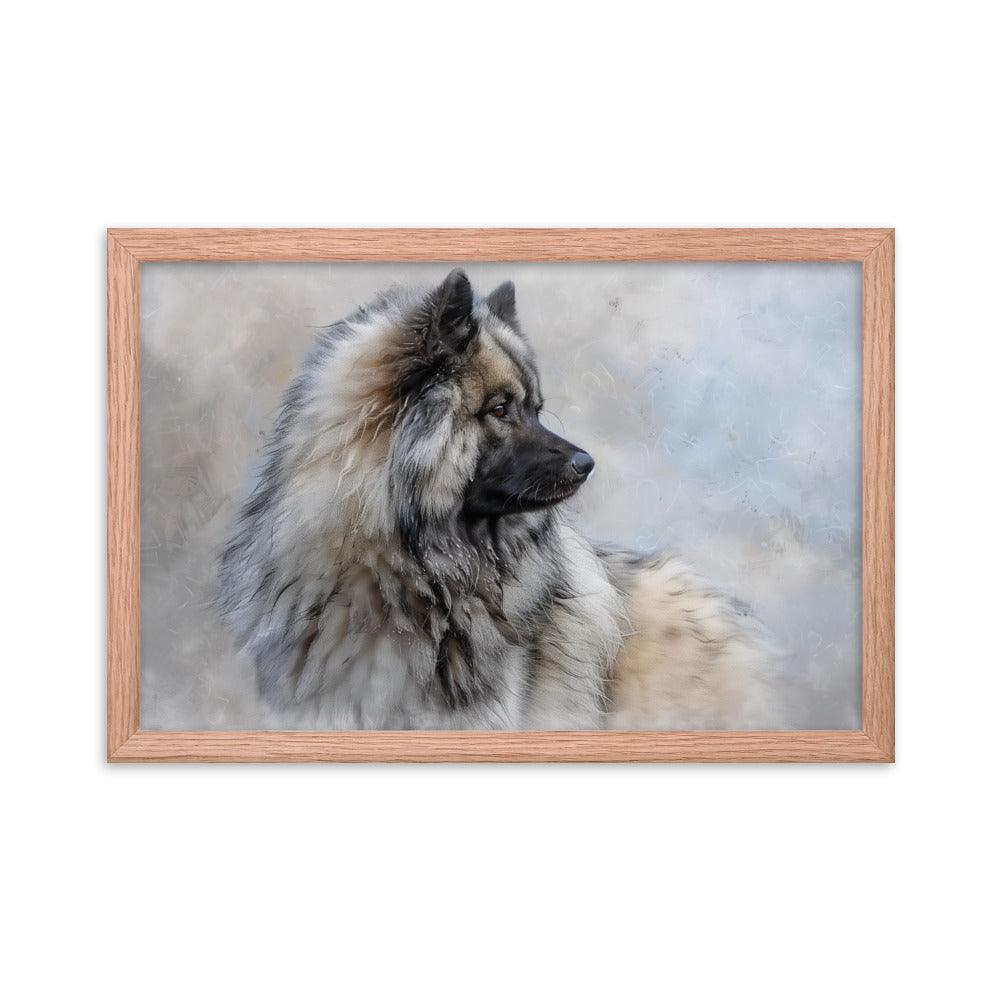 Keeshond Side Profile Winter Painting Framed Poster - Oh Posters