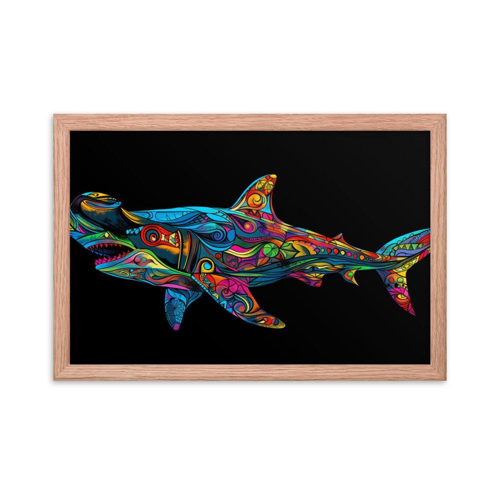 Hammerhead Shark Colorful Abstract Art Digital Design Framed Poster - Oh Posters