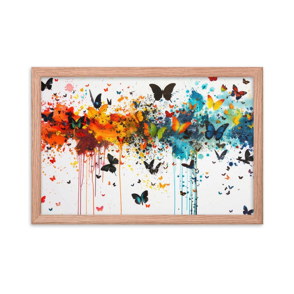 Butterfly Swarm Artistic Paint Splatter Abstract Framed Poster - Oh Posters