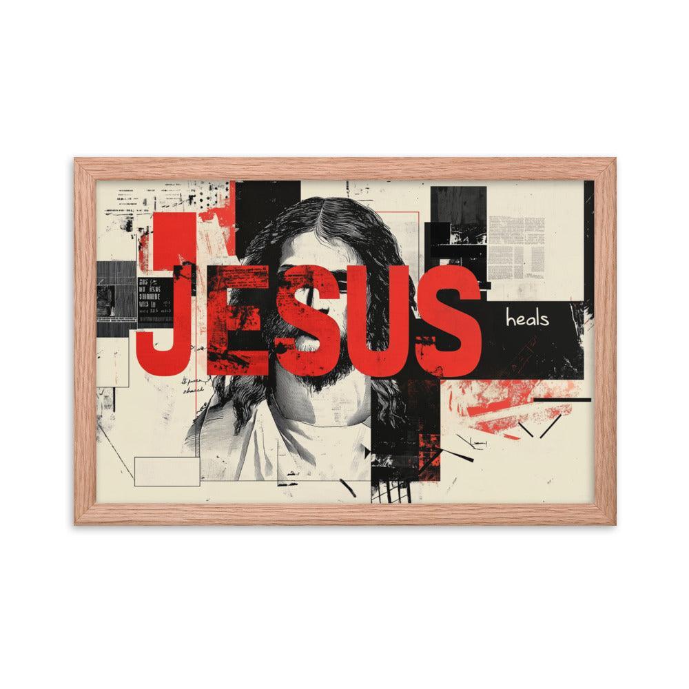 Jesus Typography Heals Abstract Collage Art Framed Poster - Oh Posters