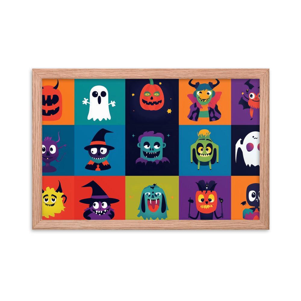 Halloween Monster Faces Assorted Digital Art Framed Poster - Oh Posters