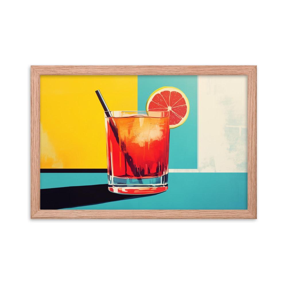 Vibrant Red Cocktail with Lemon Slice Pop Art Style Framed Poster - Oh Posters