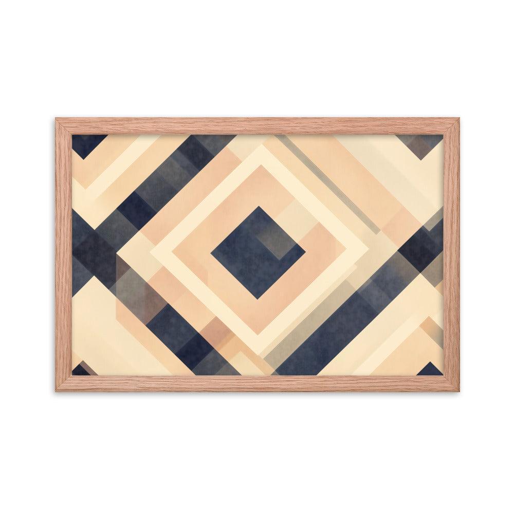 Geometric Art Abstract Patterns in Beige and Blue Tones Framed Poster - Oh Posters