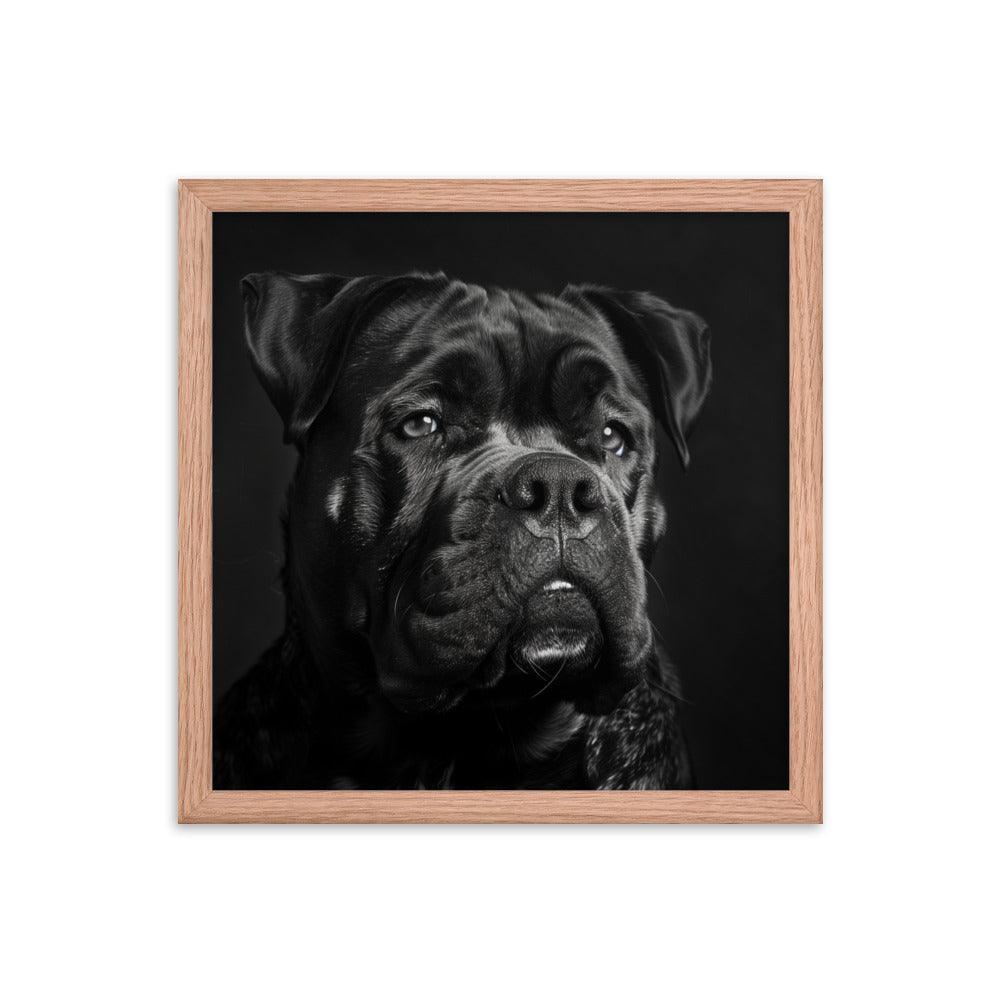 Cane Corso Black and White Close-Up Portrait Framed Poster - Oh Posters